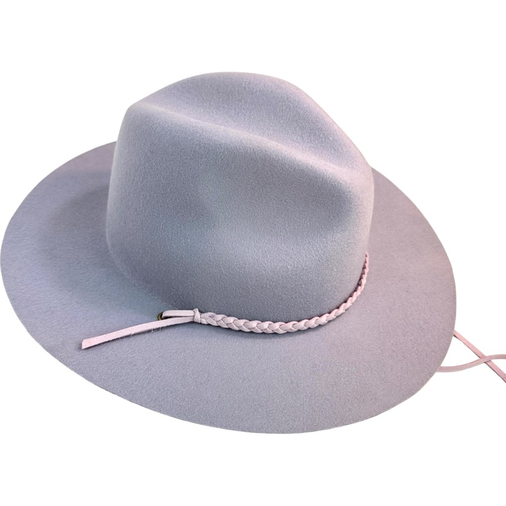 Wyeth Morgan Purple Braided Ties Stiff Taupe 100% Wool Fedora Hat One Size NWOT.